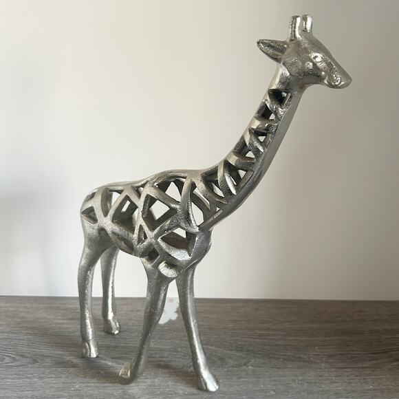 Vintage Steel Silver Metal Hollow Modern Art Giraffe Statue Made in India EUC - Picture 2 of 8